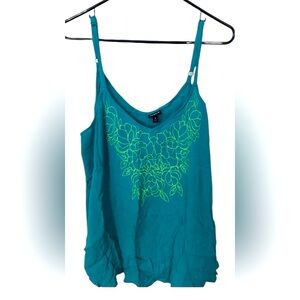 Torrid teal embroidered flowy tank
